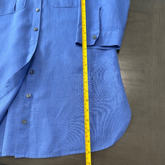 Chico's 1 No-iron 100% Linen Button down Tunic Size 8 Blue - Picture 5 of 7